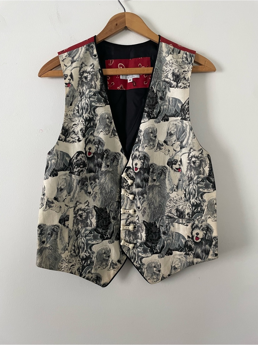 Vintage 90s Tapp Gray Red Cream Dog Bandana Print Western Vest Size Medium